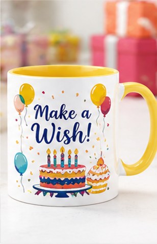 Make a Wish birthday mug — yellow